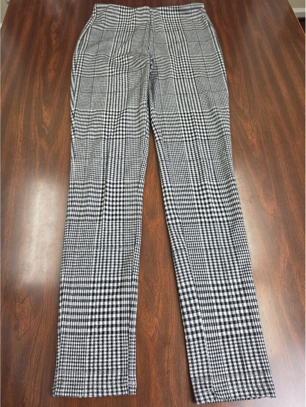 Tahari Small Black White Glen Plaid check Pull On Stretch Skinny Pants Career